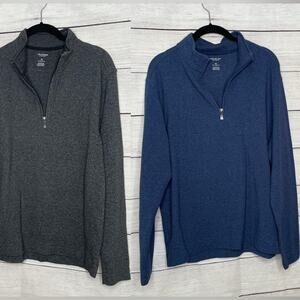TWO Van Heusen Navy Blue & Gray Never Tuck Quarter Zip Pullover Sweater M